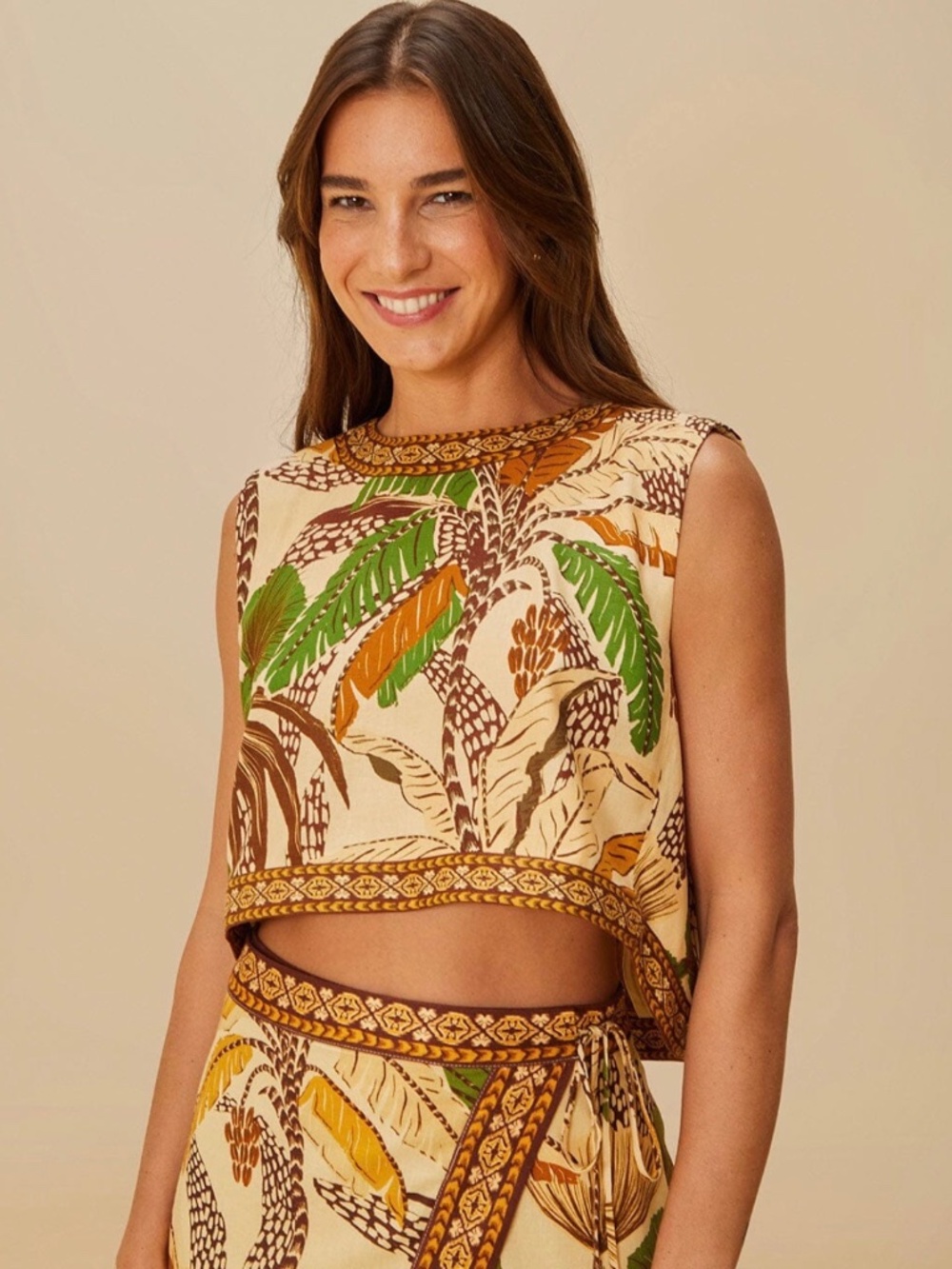 Farm Rio Sand Foliage Sketch Blouse